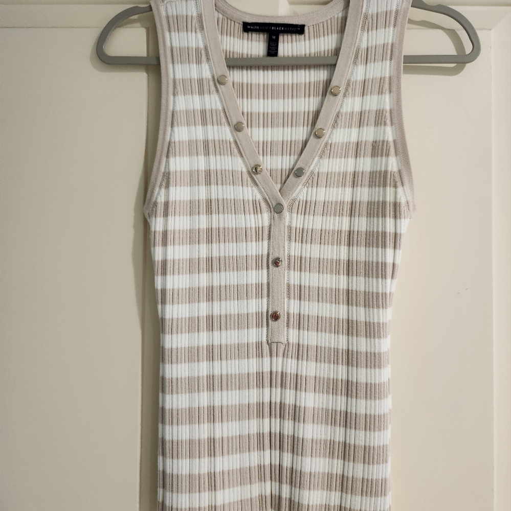WHBM Striped Beige Sleeveless Top Ribbed Size M